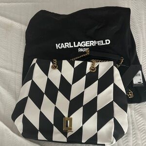 Karl Lagerfeld Black and White Geometric Shoulder Bag